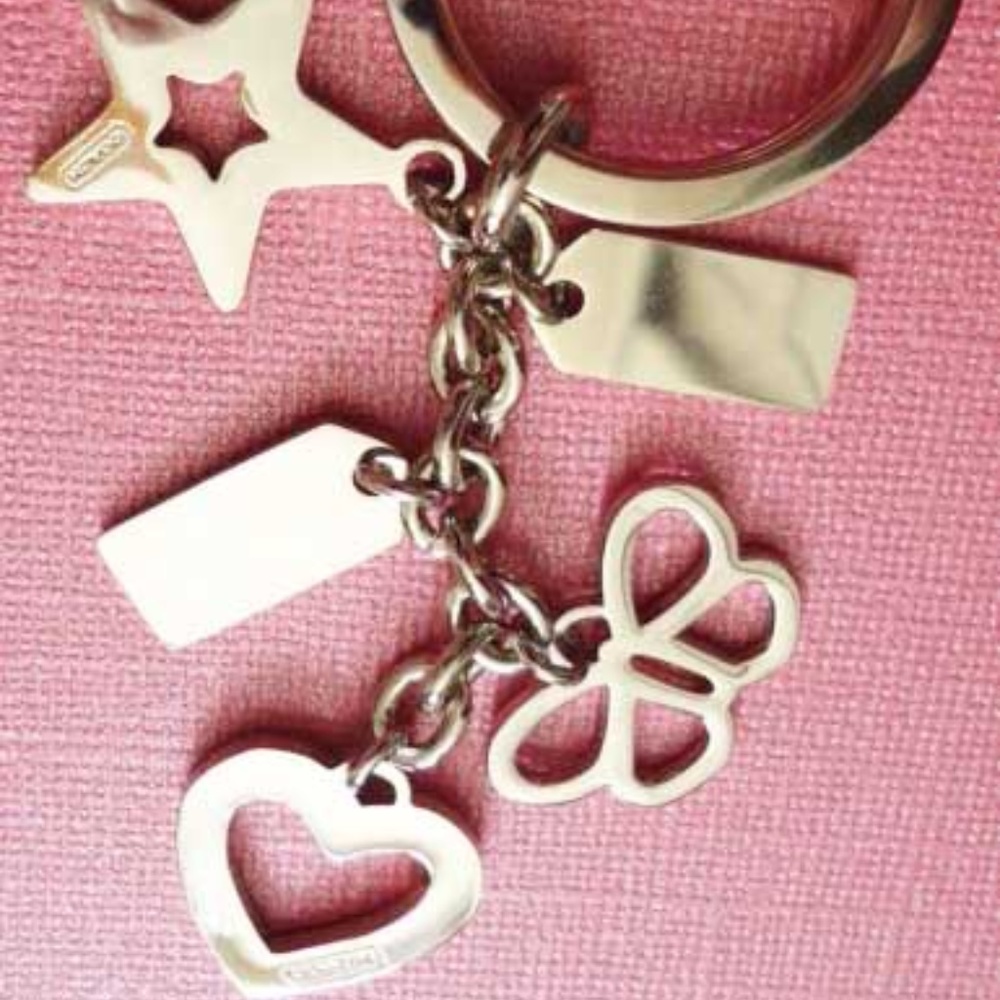 NEW Coach Butterfly Heart Keychain Silver Crystals - Picture 2 of 2